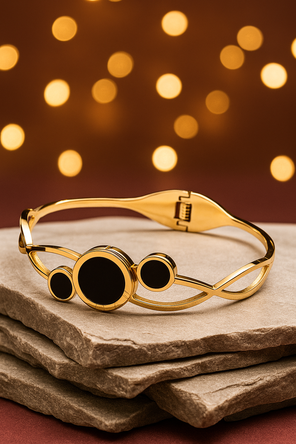 Elegant Stainless Steel & Gold Plated Diamond-Studded Bracelet for Women