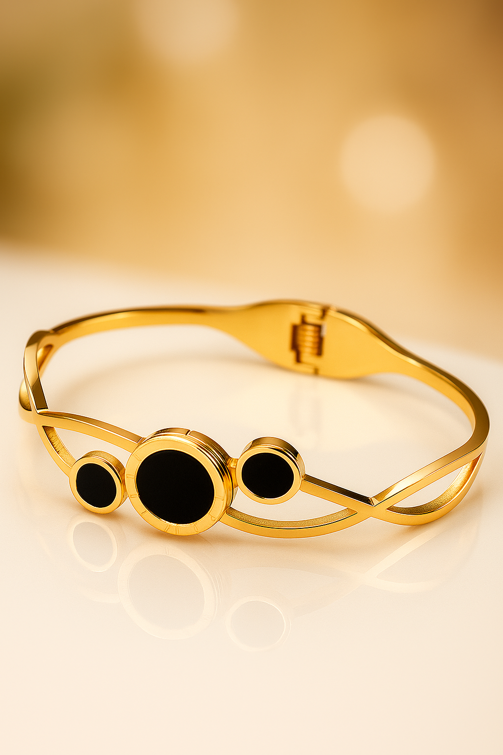 Elegant Stainless Steel & Gold Plated Diamond-Studded Bracelet for Women