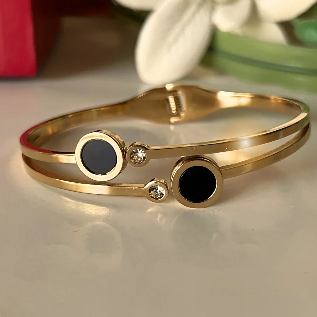 Elegant Stainless Steel & Gold Plated Diamond-Studded Bracelet for Women