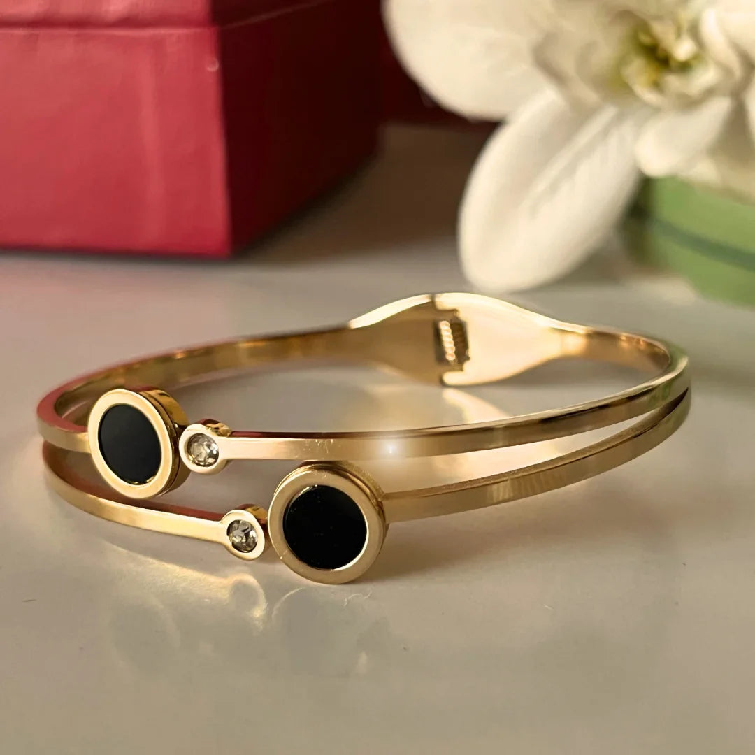 Elegant Stainless Steel & Gold Plated Diamond-Studded Bracelet for Women