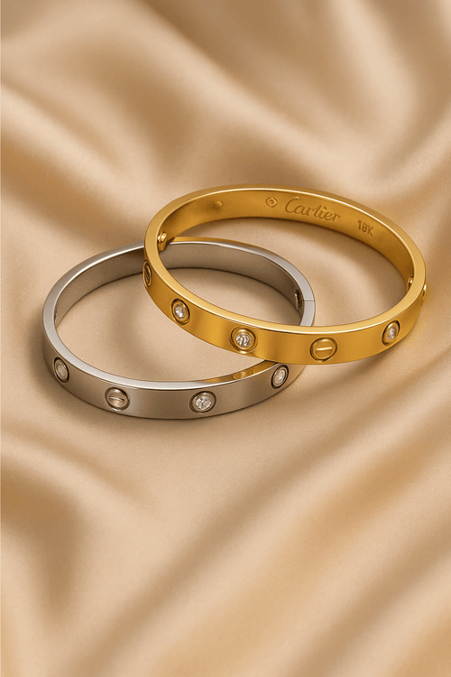 Elegant Stainless Steel & Gold Plated Diamond-Studded Bracelet for Women