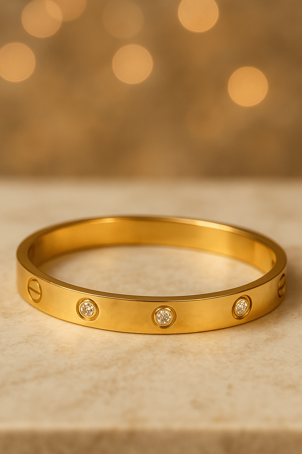 Elegant Stainless Steel & Gold Plated Diamond-Studded Bracelet for Women
