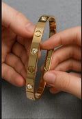 Elegant Stainless Steel & Gold Plated Diamond-Studded Bracelet for Women